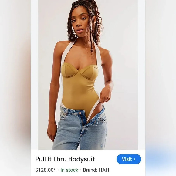 We Are Hah x Free People Pull It Through One Piece Bodysuit Swimsuit in Shroom - Picture 4 of 11